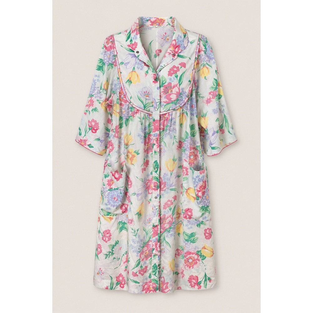 Models Coat Floral House Coat Duster Cottagecore Grandmacore Pink Cotton Blend M